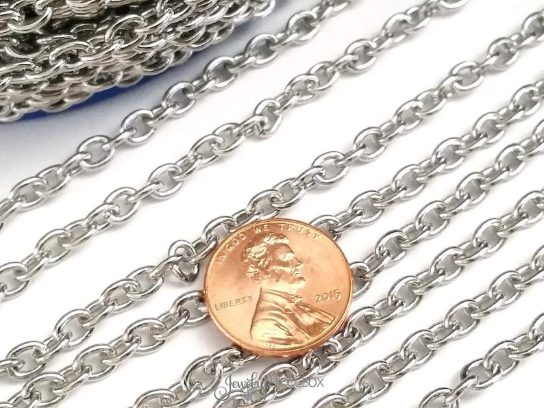 Oval Link Chain, Stainless Steel Jewelry Chain, Bulk Chain, Non Tarnish, Hypoallergenic, 6x4.5mm, 16 Gauge, Lot Size 4 to 20 Feet 1934 image 3