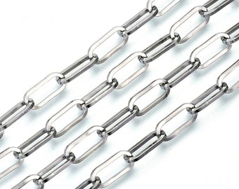 Paperclip Chain, Stainless Steel Jewelry Chain, Flattened Oval Open Links, 14x6x1.2mm, Choose 2 to 15 Feet, #1988