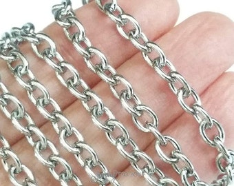 Oval Link Chain, Stainless Steel Jewelry Chain, Bulk Chain, Non Tarnish, Hypoallergenic, 6x4.5mm, 16 Gauge, Lot Size 4 to 20 Feet #1934