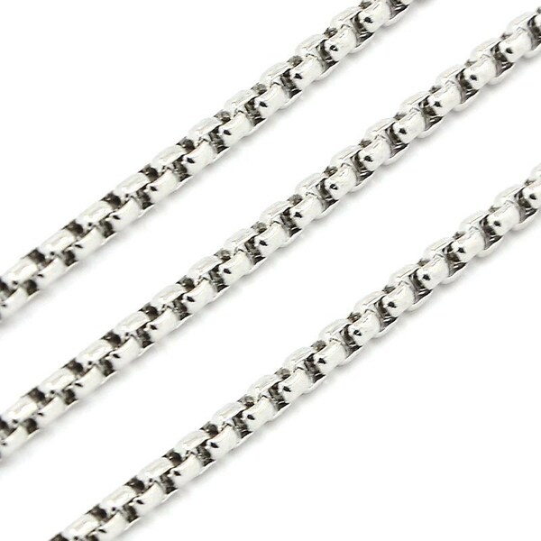 Box Chain, 2.5mm, Stainless Steel Venetian Chain,  Bulk Jewelry Making Chain, Lot Size 2 to 10 Feet, #1949-2.5