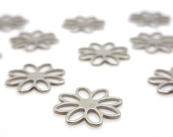 10 Stainless Steel Links, Daisy Connectors, 15mm, 8 Petals, Hypoallergenic, Non Tarnish,  Lot Size 10, #1693