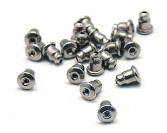 50 Post Ear Nuts, Stainless Steel, Hypoallergenic Steel Earring Findings, Lot Size 50 to 100 Pieces, #1363