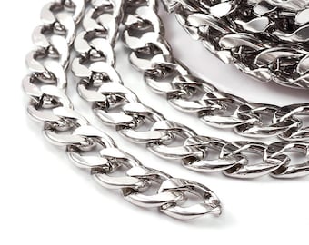 Grosse chaîne à maillons cubains, Chaîne de bijoux en acier inoxydable pour homme femme, Chaîne de bijoux lourde, Chaîne en gros, 13 x 10 x 3 mm, 6 à 36 pouces, # 1931-10
