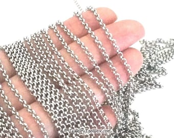 Stainless Steel Jewelry Chain, Jewelry Making Chain, Rolo Chain, Bulk Chain, 2.5mm Round Open Link Chain, Lot Size 2 to 10 Feet, #1940