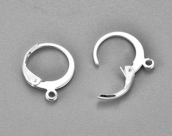 Bright Silver Stainless Leverback Earring Findings, Round, 1mm Open Loop, 12mm, Lot Size 10 to 30 Pieces, #1313 BS