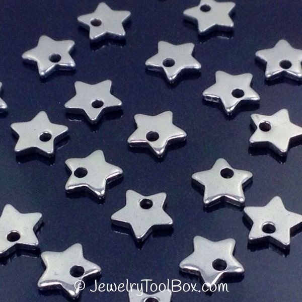 Stainless Steel Tiny Star Charms, 50 Pieces, Silver Stars, 6x6mm, Hypoallergenic, #1654