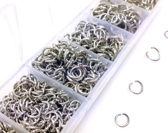 Stainless Steel Jump Ring Kit, 1410 Pieces, Assorted Sizes, 4mm to 9mm Outside Dimension, Non-Tarnish, Hypoallergenic JRK 5MC 5MO