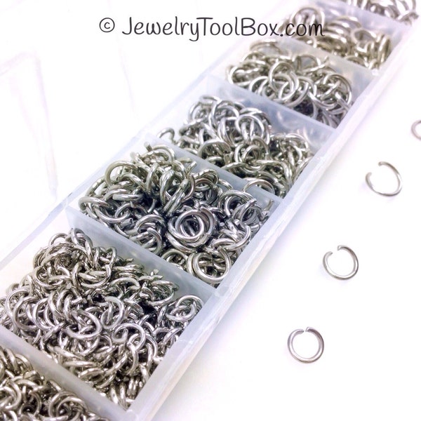 Stainless Steel Jump Ring Kit, 1410 Pieces, Assorted Sizes, 4mm to 9mm Outside Dimension, Non-Tarnish, Hypoallergenic JRK 5MC 5MO