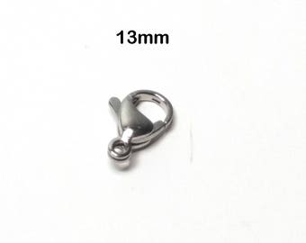Cierres de langosta, 13 mm x 8 x 4, acero inoxidable, suministros para la fabricación de collares y pulseras, no se deslustran, hipoalergénicos, lote de 15 a 25 unidades, n.° 1333