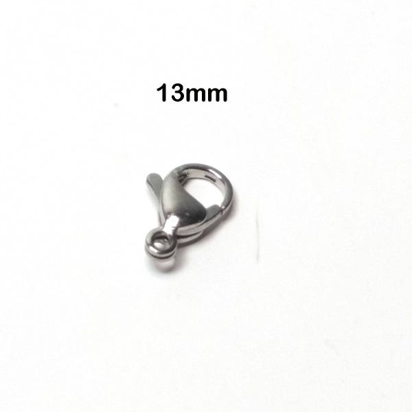 Lobster Clasps, 13mm x8x4, Stainless Steel, Necklace, Bracelet Making Supplies, Non-Tarnish, Hypoallergenic, Lot Size 15 to 25, #1333