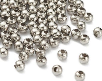 3mm Round Stainless Steel Beads, 1mm Hole, Hypoallergenic, Non Tarnish, 200 to 10,000 Beads, #1516