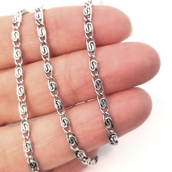 Lumachina Chain, 6x3mm, Hypoallergenic, Non Tarnish Stainless Steel, Choose 4 to 20 feet, #1962