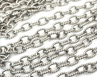 Stainless Steel Textured Cable Chain, 6x9x1.4mm, Thick Jewelry Making Chain, Bracelet Chain, Lot Size 2 to 10 Feet, #1050