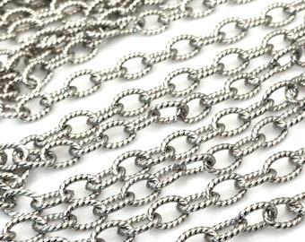Chaîne forçat texturée en acier inoxydable, 6 x 9 x 1,4 mm, chaîne de fabrication de bijoux épaisse, chaîne de bracelet, lot de 2 à 10 pieds, #1050