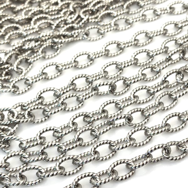 Stainless Steel Textured Cable Chain, 6x9x1.4mm, Thick Jewelry Making Chain, Bracelet Chain, Lot Size 2 to 10 Feet, #1050