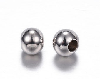 Stainless Round Beads, 8mm, 3.5mm Hole, Hypoallergenic, Non Tarnish, Lot Size 15 to 100, #1503 A