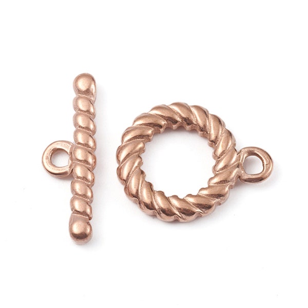 Light Rose Gold Toggle Clasp, Stainless Steel, Twisted Rope Design, Hypoallergenic, Non Tarnish, Lot Size 1 to 5, #1203 RG