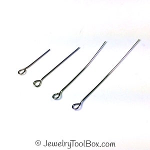 Eyepins Stainless Steel, 100 Pieces (Approx), 20mm, 30mm, 40mm, 50mm, 3/4 inch to 2 inches, 22 gauge, 0.6mm, Hypoallergenic, ##1311