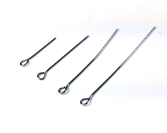 Eyepins Stainless Steel, 100 Pieces (Approx), 20mm, 30mm, 40mm, 50mm, 3/4 inch to 2 inches, 22 gauge, 0.6mm, Hypoallergenic, ##1311
