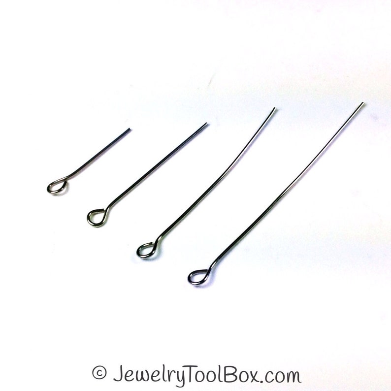 Eyepins Stainless Steel, 100 Pieces Approx, 20mm, 30mm, 40mm, 50mm, 3/4 inch to 2 inches, 22 gauge, 0.6mm, Hypoallergenic, 1311 image 1