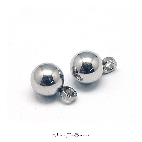 Round Metal Drops, 5mm Ball, Stainless Steel Charms, 2mm Loop, Hypoallergenic, Non Tarnish,  Lot Size 25 to 100 #1460