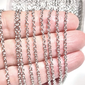 Fine Jewelry Chain, Bulk, Stainless Steel Chain, Grade 316, Soldered Closed Links, 5 to 20 feet, 2x2x0.5mm, 1913 image 1