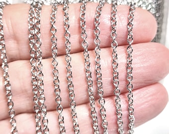 Fine Jewelry Chain, Bulk, Stainless Steel Chain, Grade 316, Soldered Closed Links, 5 to 20 feet, 2x2x0.5mm, #1913