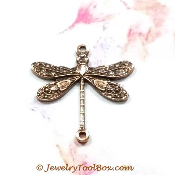 Brass Dragonfly, Antique Copper Dragonfly Pendant Charms Connector, 18x17mm, 2 Loops, Small, Made in the USA, Lot Size 6 to 20, #02C