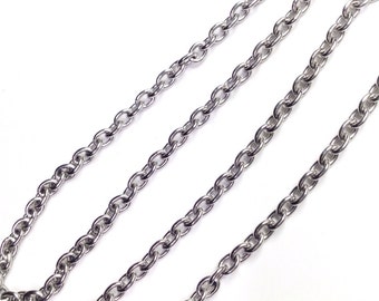 Stainless Steel Jewelry Chain, Bulk Jewelry Making Supplies, Hypoallergenic, 3x4mm Oval Open Links, Lot Size 6 to 20 feet, #1922
