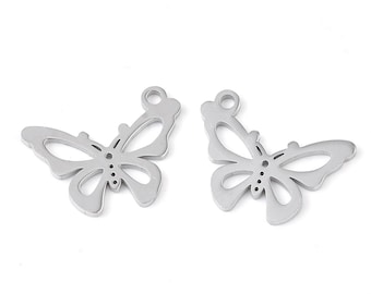 Butterfly Pendant Charms, Stainless Steel, Double Sided Shiny, 13x19x1mm, 1.5mm hole, Hypoallergenic, Non Tarnish, Lot Size 5 to 50, #1689