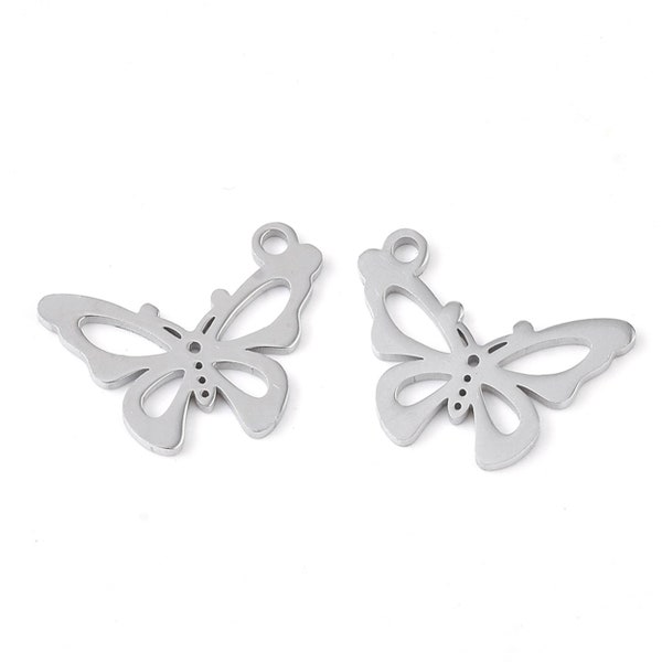 Butterfly Pendant Charms, Stainless Steel, Double Sided Shiny, 13x19x1mm, 1.5mm hole, Hypoallergenic, Non Tarnish, Lot Size 5 to 50, #1689