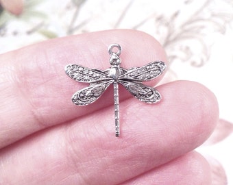 Dragonfly Charms, Pendant, 16x17mm, 1 Loop, Antique Sterling Silver Plated Brass, Small, Made in the USA, Lot Size 6 to 20, #01S