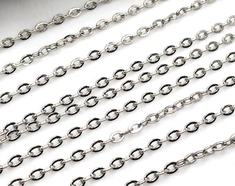 Stainless Steel Chain, 2.5x3.5mm Flat Oval Closed Links, Hypoallergenic, Non Tarnish, Lot Size 4 to 20 feet #1911