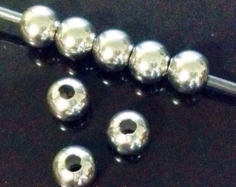 8mm Round 304 Grade Stainless Steel Beads, 3mm Hole, Hypoallergenic, Non Tarnish, Lot Size 20 to 40, #1514