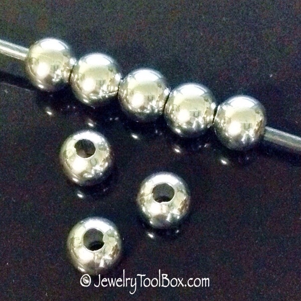 8mm Round 304 Grade Stainless Steel Beads, 3mm Hole, Hypoallergenic, Non Tarnish, Hollow Beads, Lot Size 20 to 100, #1514