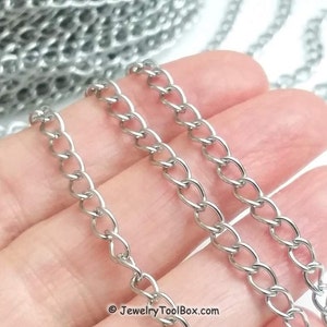 Stainless Steel Chain, Bulk Extender Twist Chain, Charm Bracelet Chain, Open Link, 3.5x5.5x0.75mm, Lot Size 4 to 20 feet, #1950
