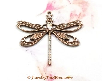 Antique Copper Filigree Dragonfly Charm Pendants, Brass Stamping, 21x24mm, 1 Loop, Large, Lot Size 6 to 20, #08C