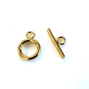 Gold Toggle Clasp, Stainless Steel, Gold Plated, Small Round Secure Sturdy Jewelry Findings, Non Tarnish, Choose 5 to 25 Clasp Sets, #1212 G