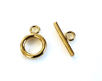 Gold Toggle Clasp, Stainless Steel, Gold Plated, Small Round Secure Sturdy Jewelry Findings, Non Tarnish, Choose 5 to 25 Clasp Sets, #1212 G