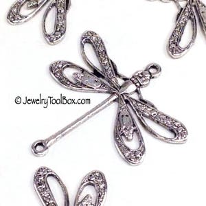 Filigree Dragonfly Pendant Charms Connector, 24x24mm, 2 Loops, Antique Silver, Large, Made in USA, Lead Nickel Free, Lot Size 6 to 20, #09S