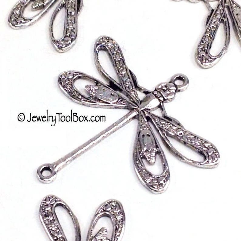 Filigree Dragonfly Pendant Charms Connector, 24x24mm, 2 Loops, Antique Silver, Large, Made in USA, Lead Nickel Free, Lot Size 6 to 20, 09S image 1