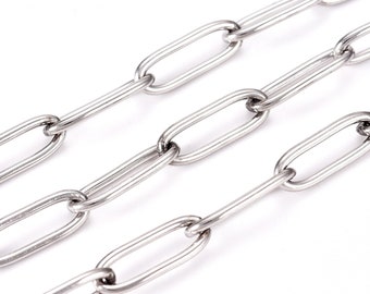 Paperclip Chain, Soldered Closed Links 12x4x1mm, Stainless Steel Jewelry Making Chain,  Choose 2 to 12 Feet, #1982