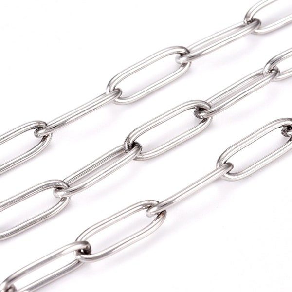 Paperclip Chain, Soldered Closed Links 12x4x1mm, Stainless Steel Jewelry Making Chain,  Choose 2 to 12 Feet, #1982