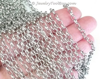 Stainless Steel Jewelry Chain, Soldered Closed Links, Rolo Style, Jewelry Making Supplies, 3x4mm, Lot Size 2 to 10 Feet, #1920