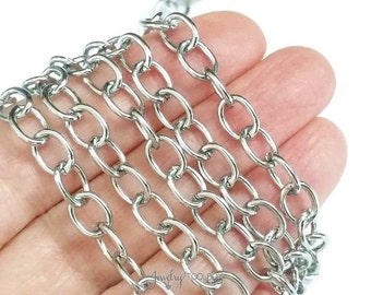 Chaîne de bijoux en acier inoxydable, chaîne qui ne ternit pas, hypoallergénique, maillons ouverts ovales 8 x 6 mm, lot de 3 à 20 pieds # 1935