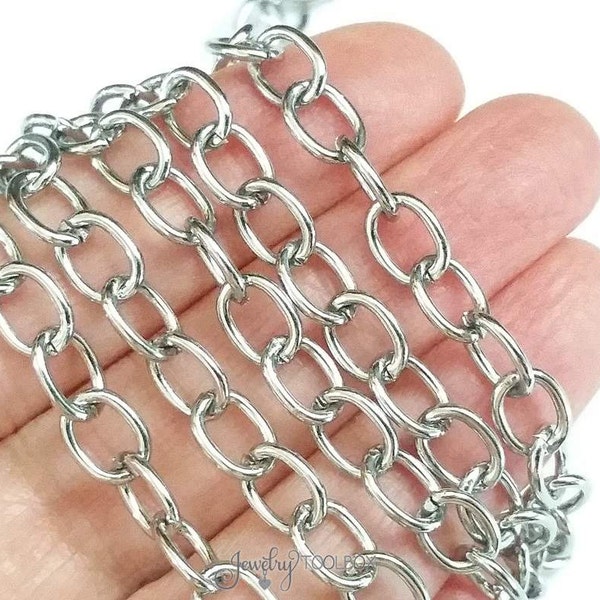 Stainless Steel Jewelry Chain, Non Tarnish Chain, Hypoallergenic, 8x6mm Oval Open Links, Lot Size 2 to 20 Feet #1935