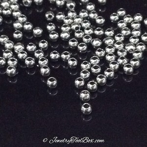 3mm Stainless Beads, Round, 1mm Hole, 201 Grade Stainless Steel, Hypoallergenic, Non Tarnish, Lot Size 100 to 500, #1521