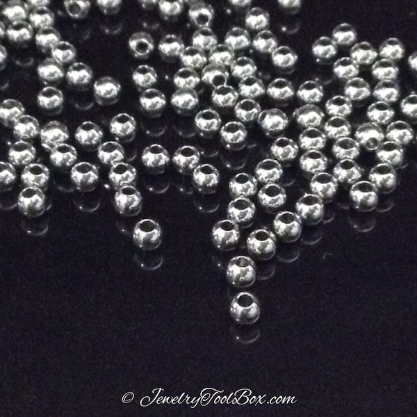 3mm Round Stainless Steel Beads, 1mm Hole, Hypoallergenic, Non Tarnish, 200 to 1000 Beads, #1516