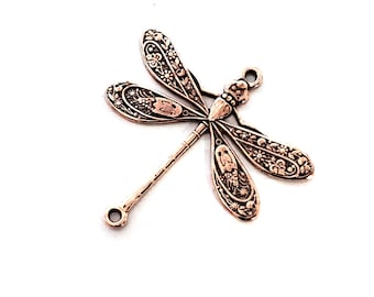 Rose Gold Dragonfly Connector Pendants, Large Brass Dragonfly Charms, Jewelry Making Supplies, 2 LOOPS, 24x24mm, Lot Size 6 to 20, #05RG