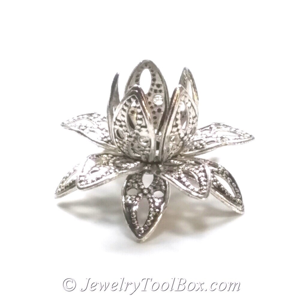 Filigree Flower Bead Caps, Antique Silver, Multiple Layer Flower, Bendable, Moldable, Vintage Look, 2mm Hole, Lot Size 20 to 50, #2054